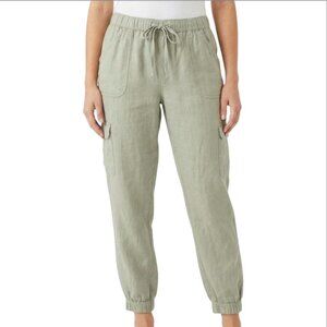 Nicole Miller 100 Linen Sage Cargo Jogger Pants